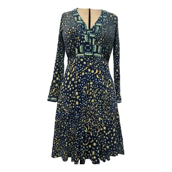 Vintage Issa London 100% Silk Elegant Blue and Yellow Patterned Dress - Picture 1 of 7